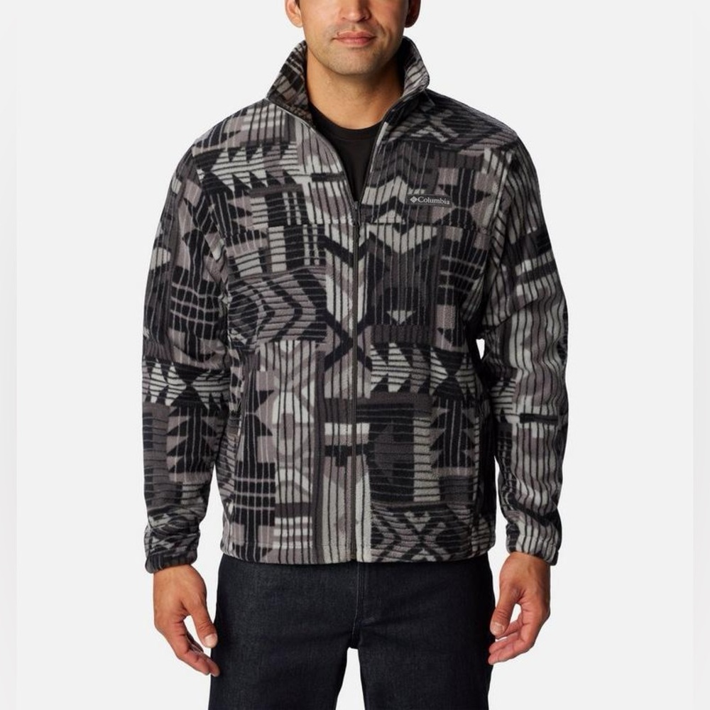 Columbia Men’s Steen Mountain Black Grey White Printed Full Zip Fleece Jacket M